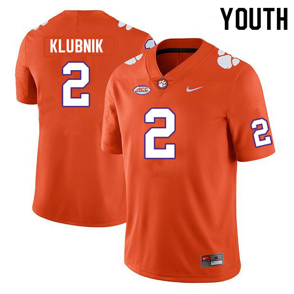 Youth #2 Cade Klubnik Clemson Tigers College Football Jerseys Sale-Orange